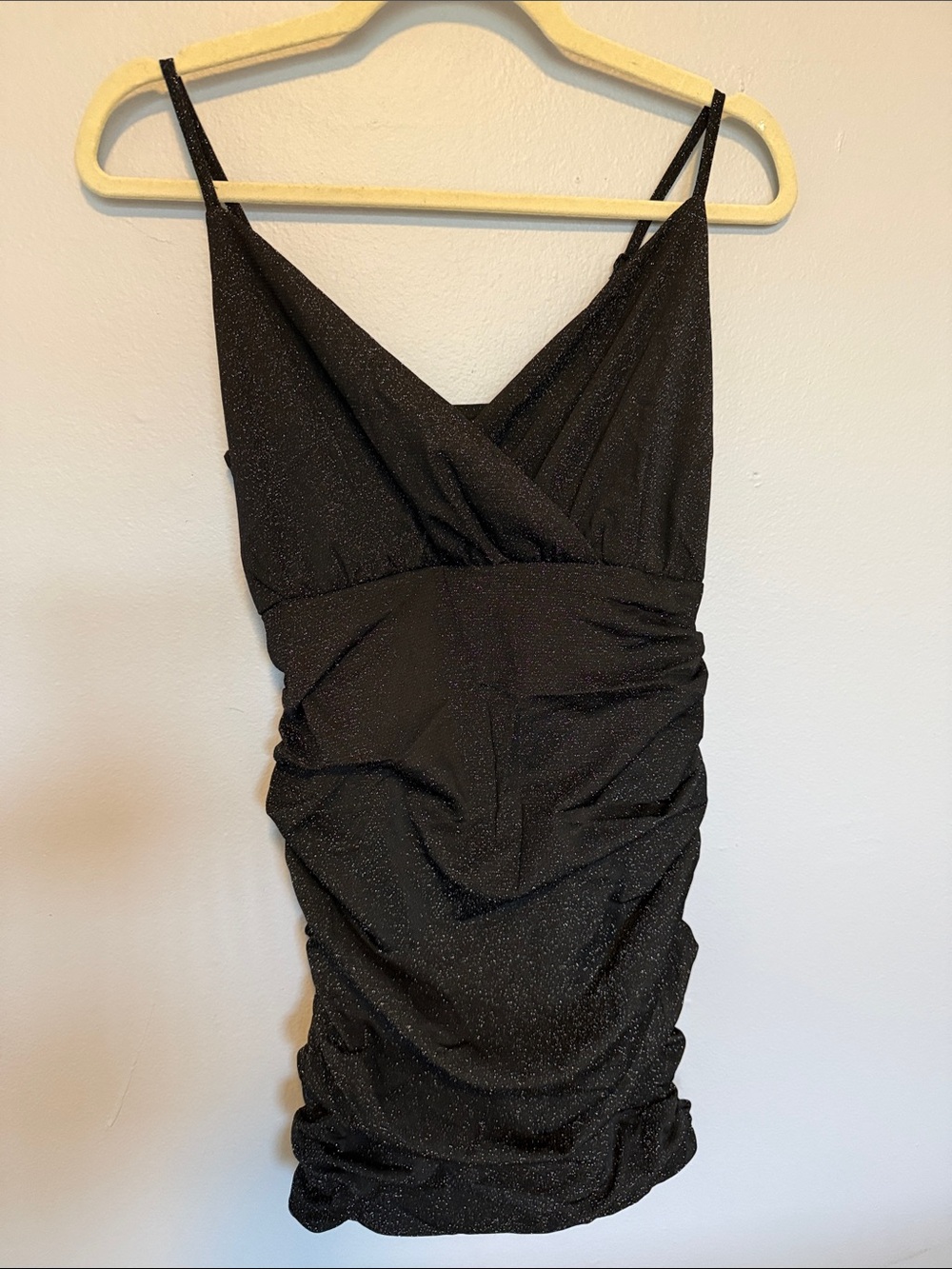 Women's Black Sparkle Ruched Slip Dress